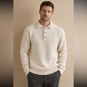 Aime Leon Dore Shaker Stitch Polo Sweater Men Medium Cream Preppy Quiet Luxury